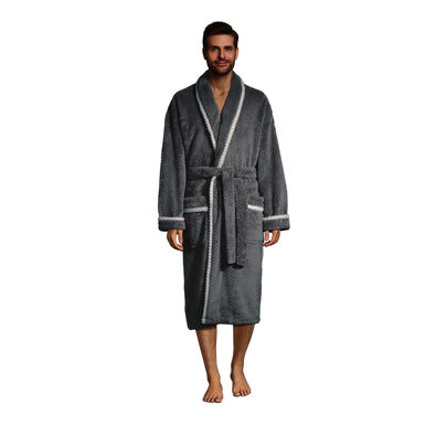 Charcoal and Light Gray Textured Plush Fleece Men's Robe Charcoal and Light Gray Textured Plush Fleece Men's Robe