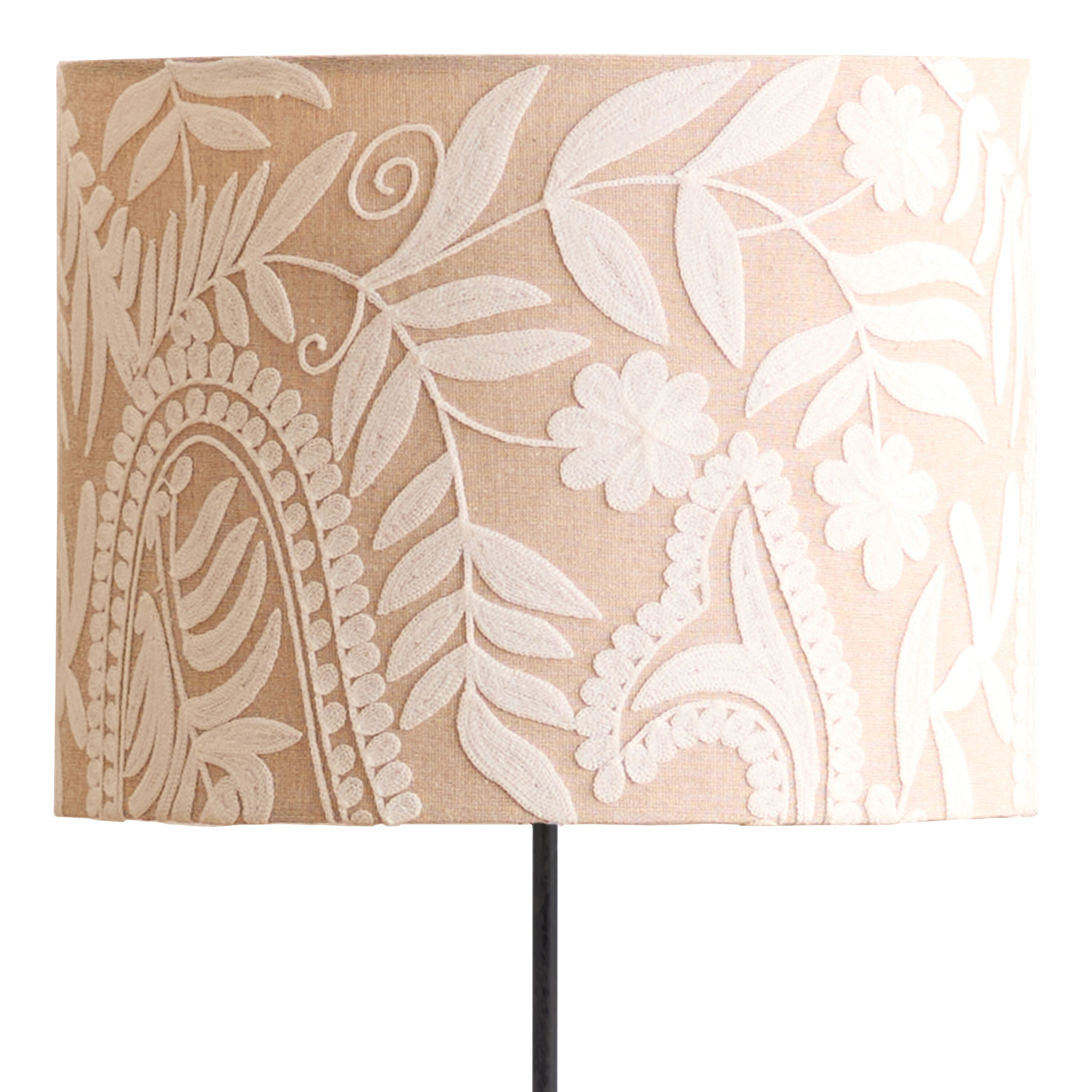 Beige and Ivory Embroidered Floral Drum Table Lamp Shade