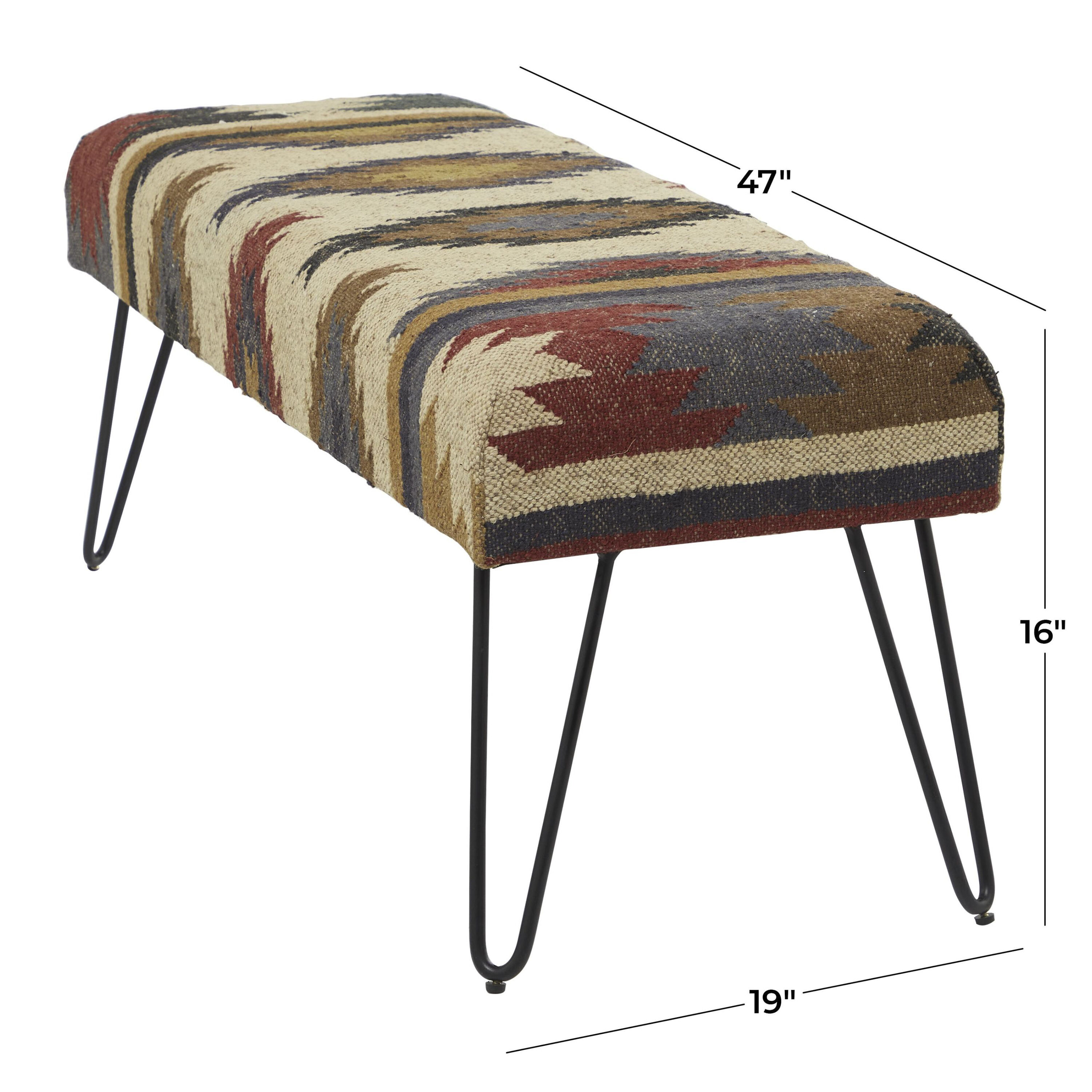 Mossbrook Black Metal Geo Upholstered Bench image number 4