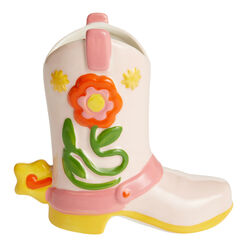 Ban.do White and Pink Ceramic Cowboy Boot Pencil Cup