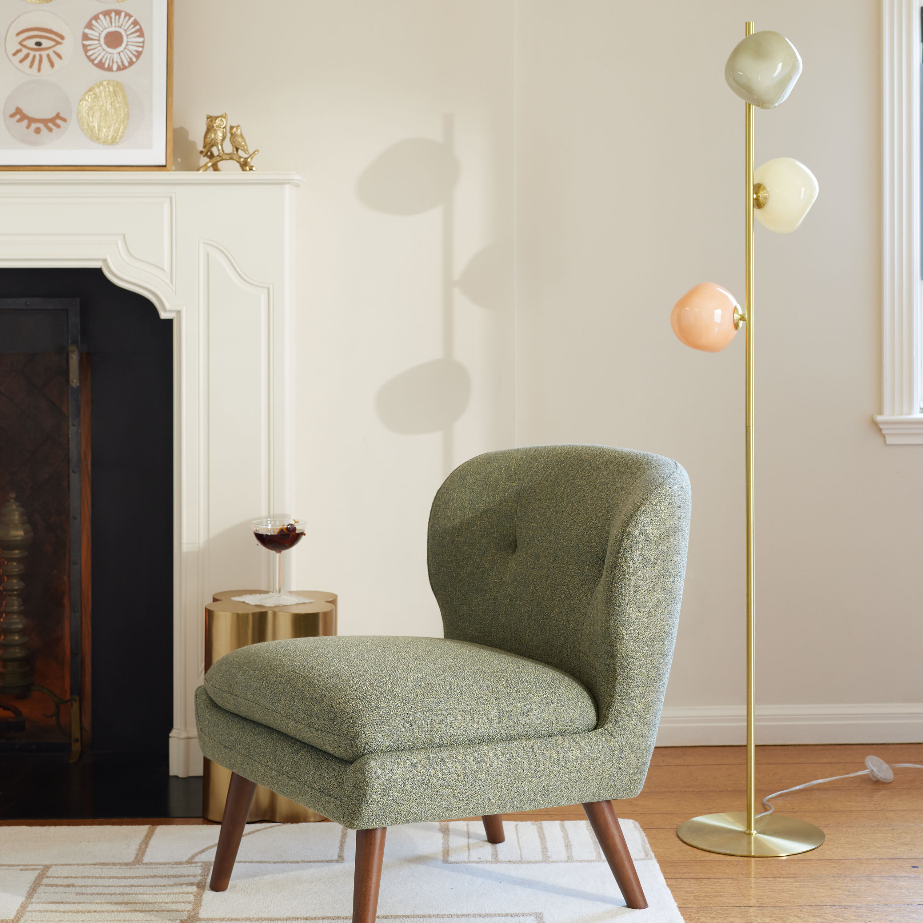 Tricolor Blown Glass Orb and Brass 3 Light LED Floor Lamp by World Market