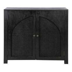 Seymour Wood and Rattan Cane Arched Door Storage Cabinet