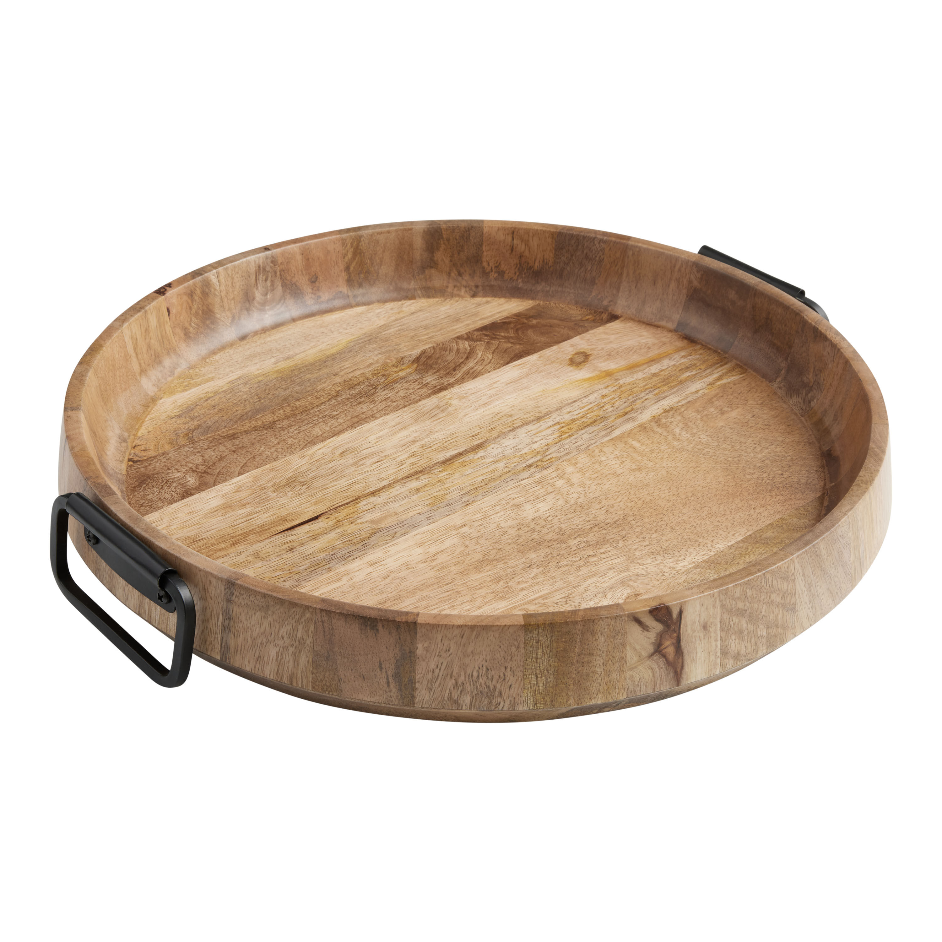 Round wood top ottoman tray