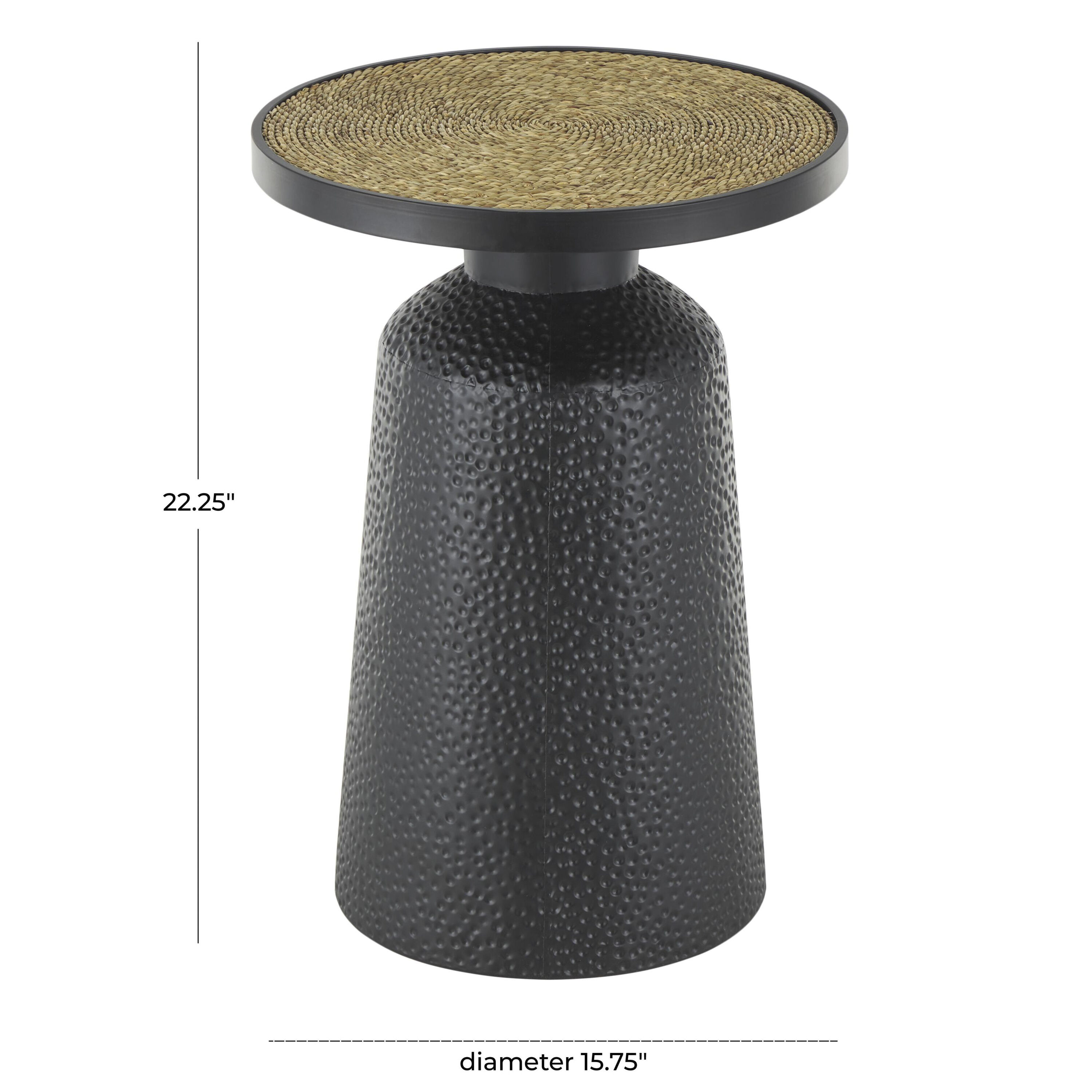 Astrid Black Metal and Seagrass Rope Pedestal Side Table image number 4