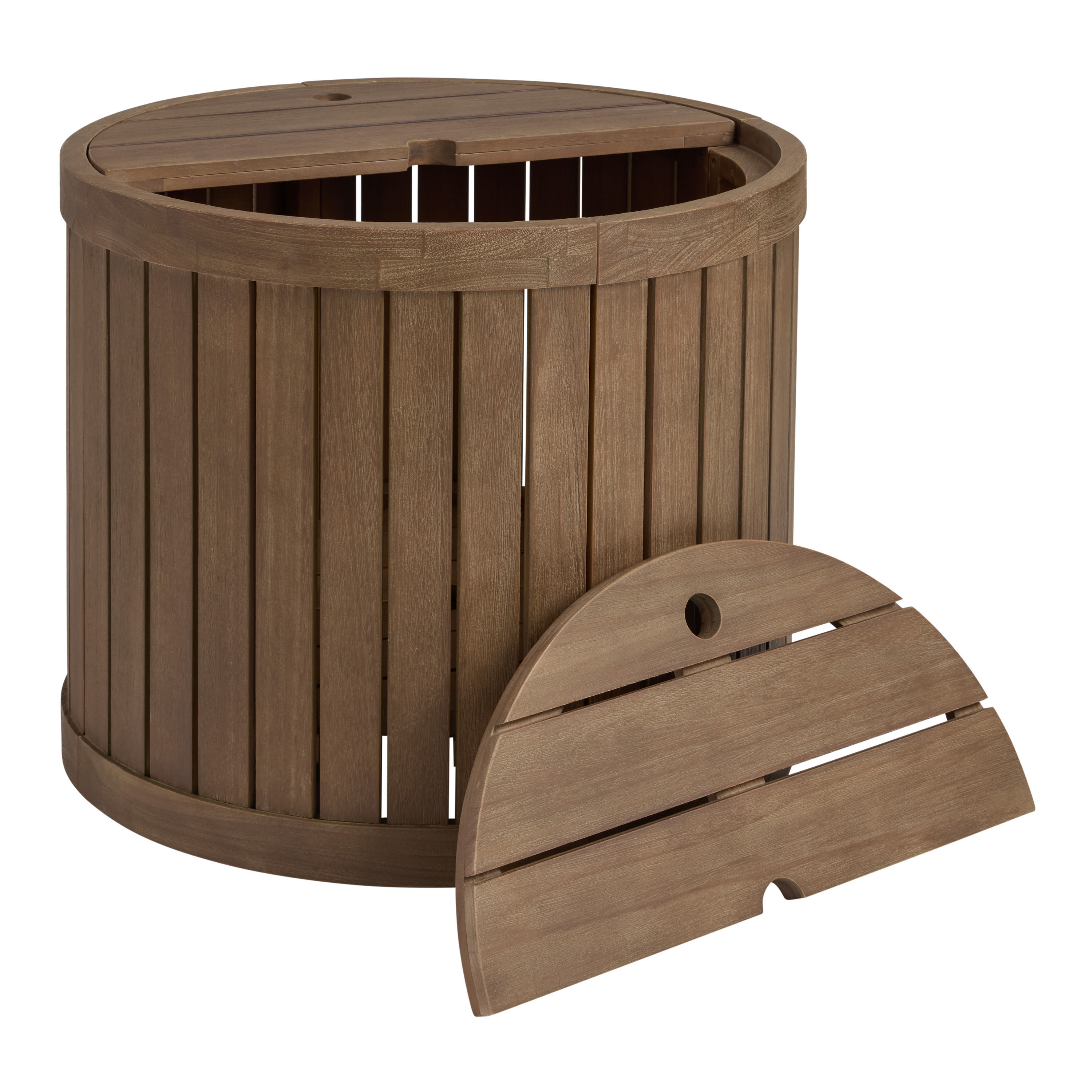 Winward Round Eucalyptus Wood Outdoor Umbrella Side Table image number 8