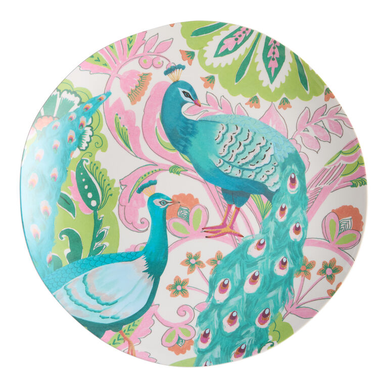 Multicolor Boho Blooms Peacock Melamine Salad Plate image number 1