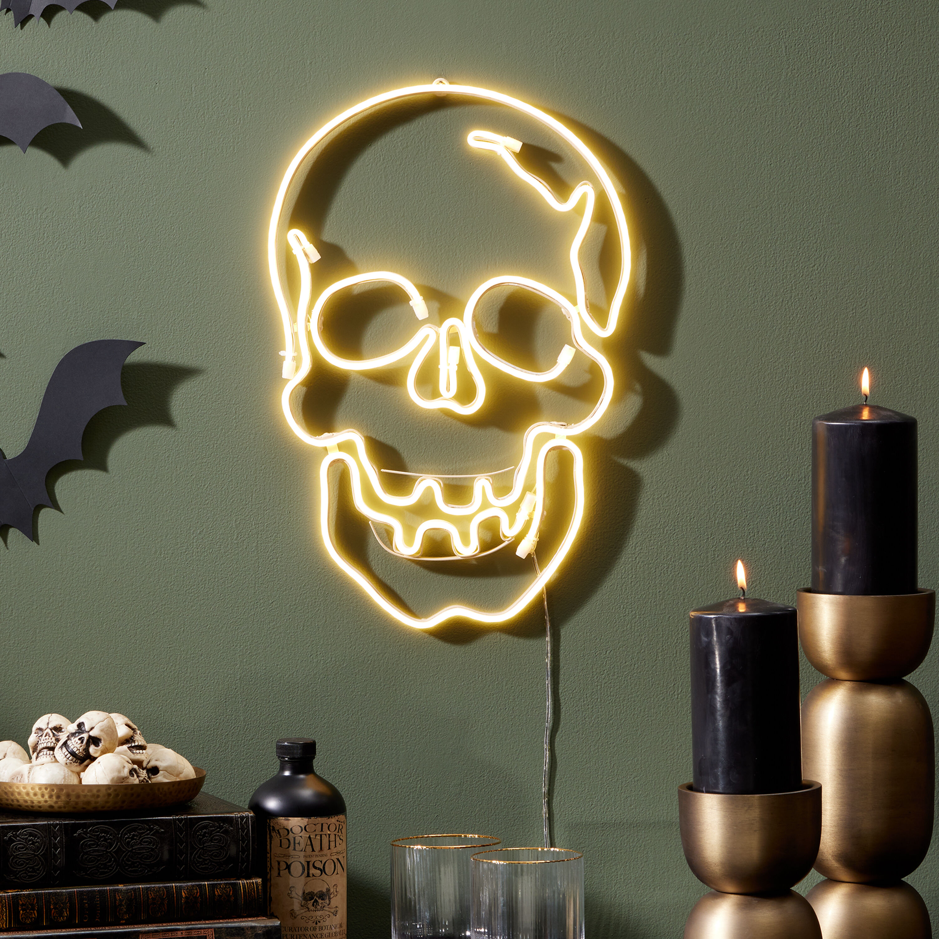 Neon White Skull LED Electric Sign Wall Decor image number 0