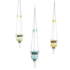 Dahlia Glass Hanging Tealight Candle Holder Set of 3
