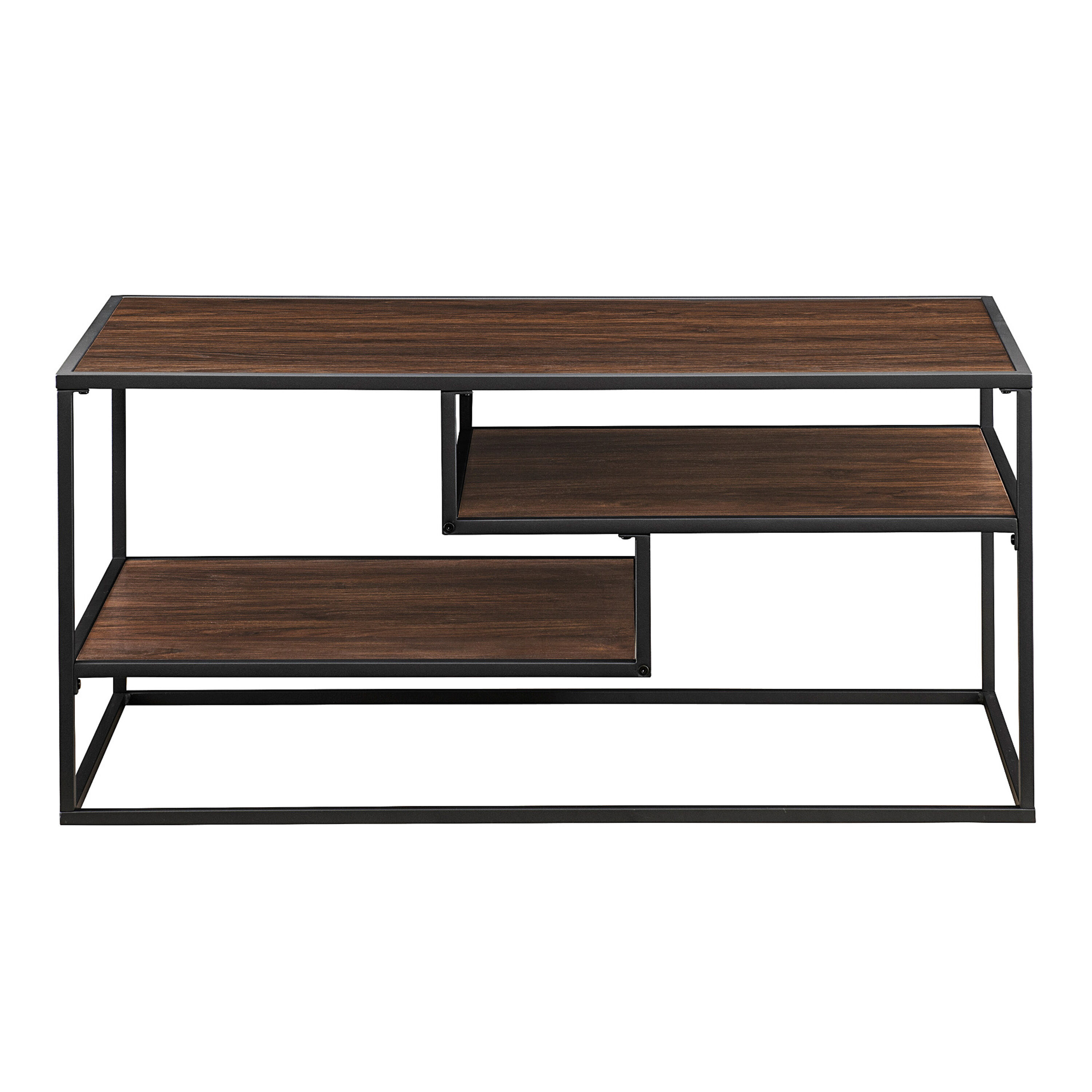 Lyon Wood and Black Steel Coffee Table with Shelves image number 2
