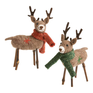 Wool Deer with Scarf Decor Set of 2 Wool Deer with Scarf Decor Set of 2