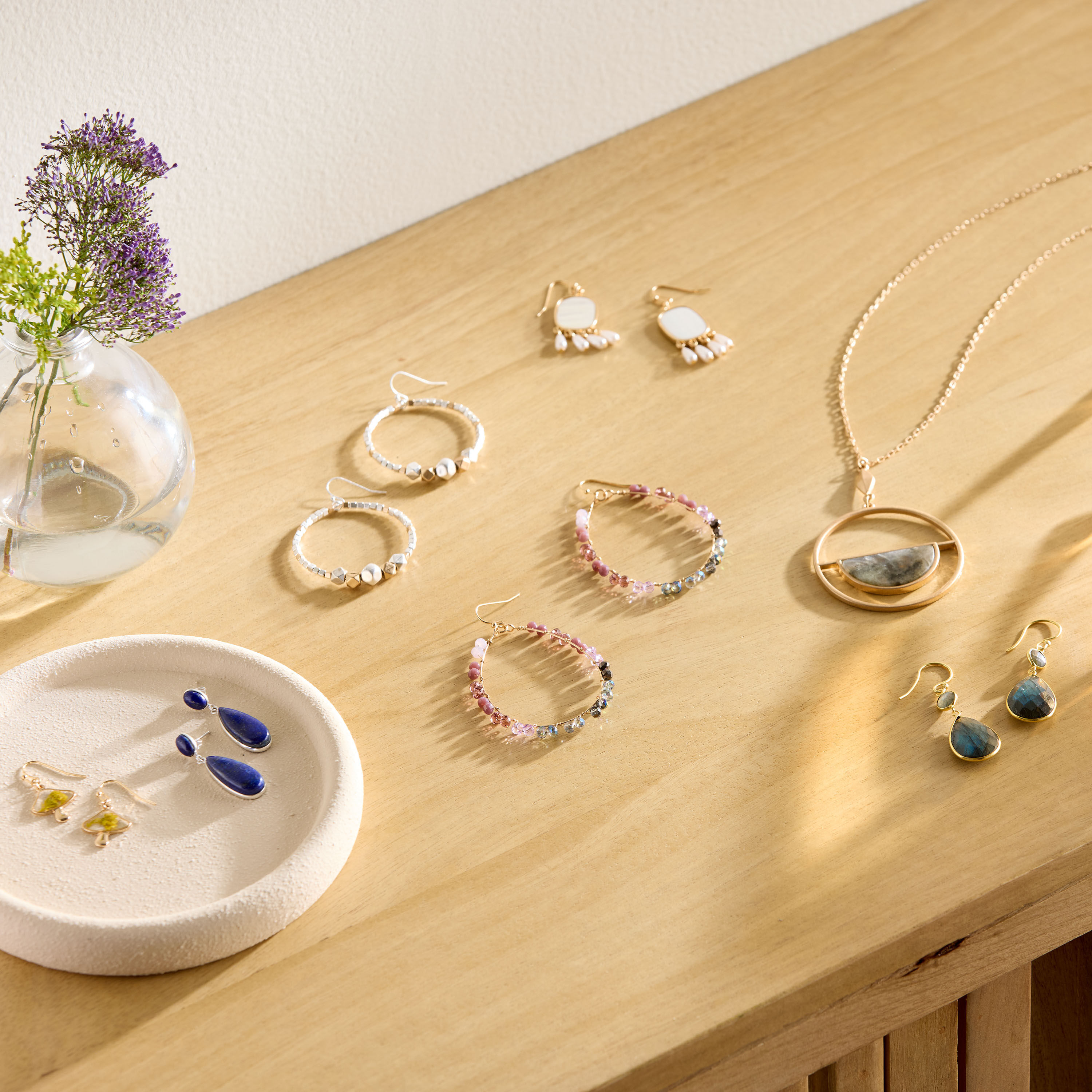 Gold Mother of Pearl and Faux Pearl Drop Earrings image number 1