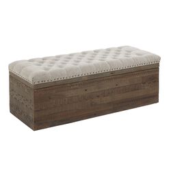 Serena Gray Upholstered Carved Wood Storage Ottoman