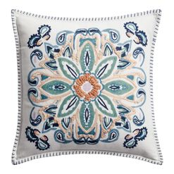 Amalfi Medallion Ivory and Blue Indoor Outdoor Throw Pillow