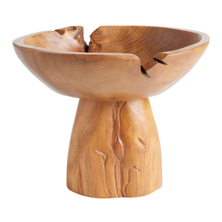 CRAFT Lilo Carved Teakwood Pedestal Bowl Decor - World Market