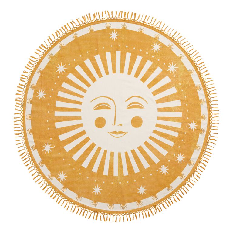 Round Golden Yellow and Ivory Cotton Picnic Blanket image number 1