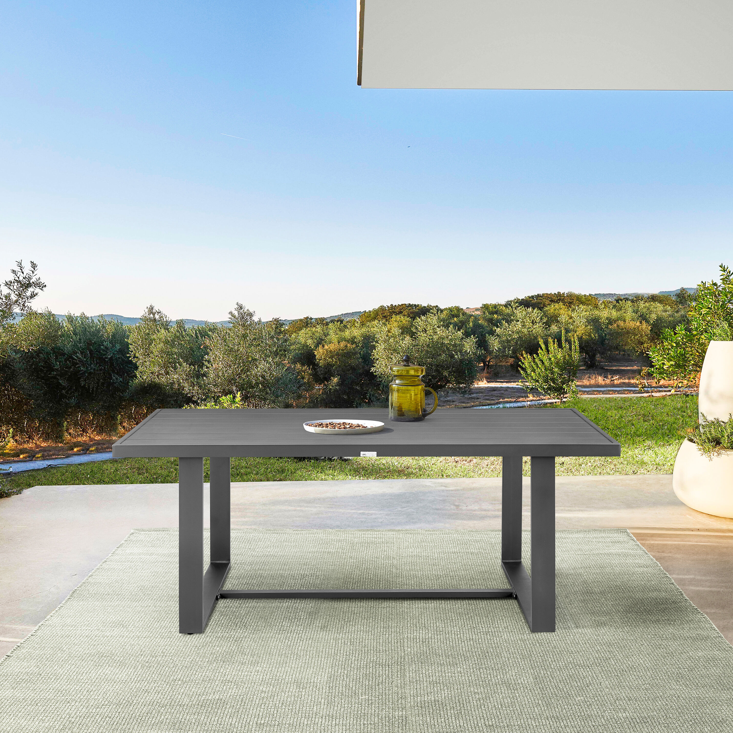Chania Dark Gray Metal Outdoor Patio Dining Table by World Market