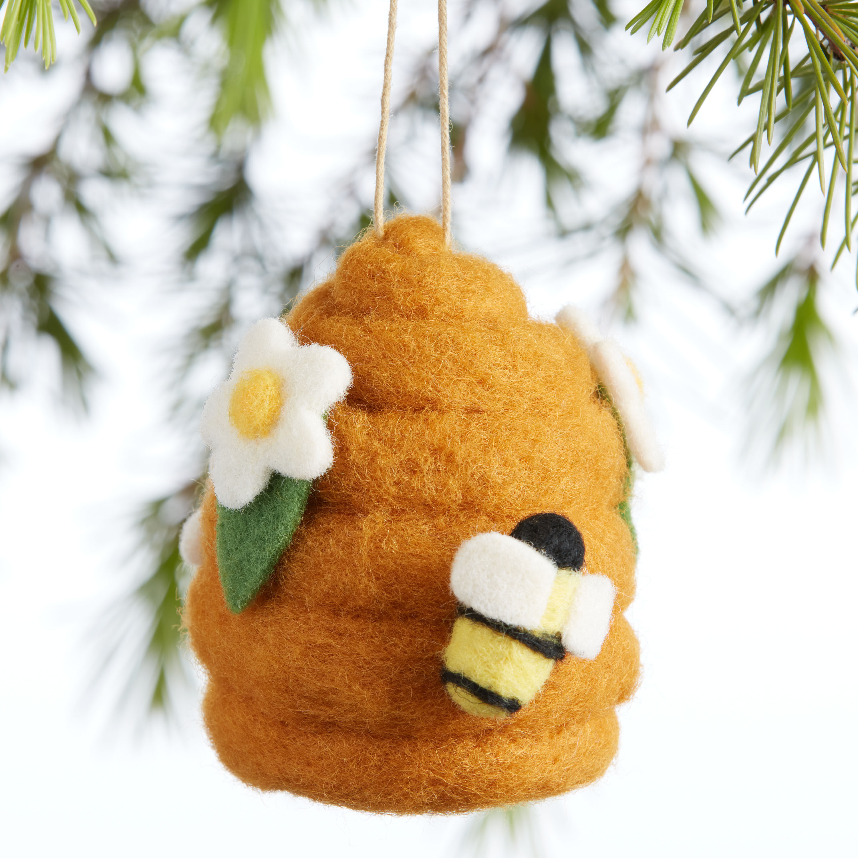 Felted Wool Beehive Ornament image number 0