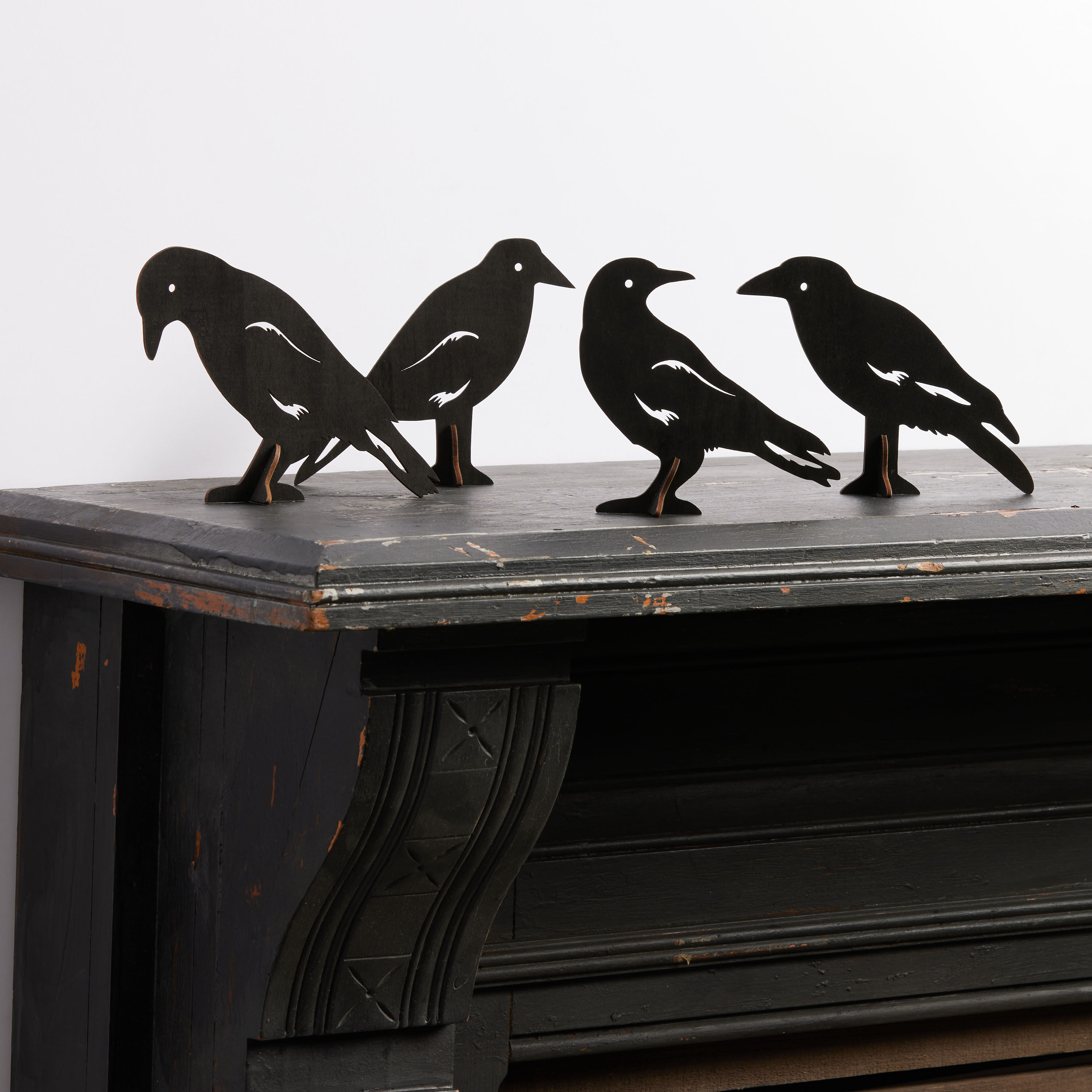 Black Laser Cut Wood Standing Crows 4 Pack image number 0