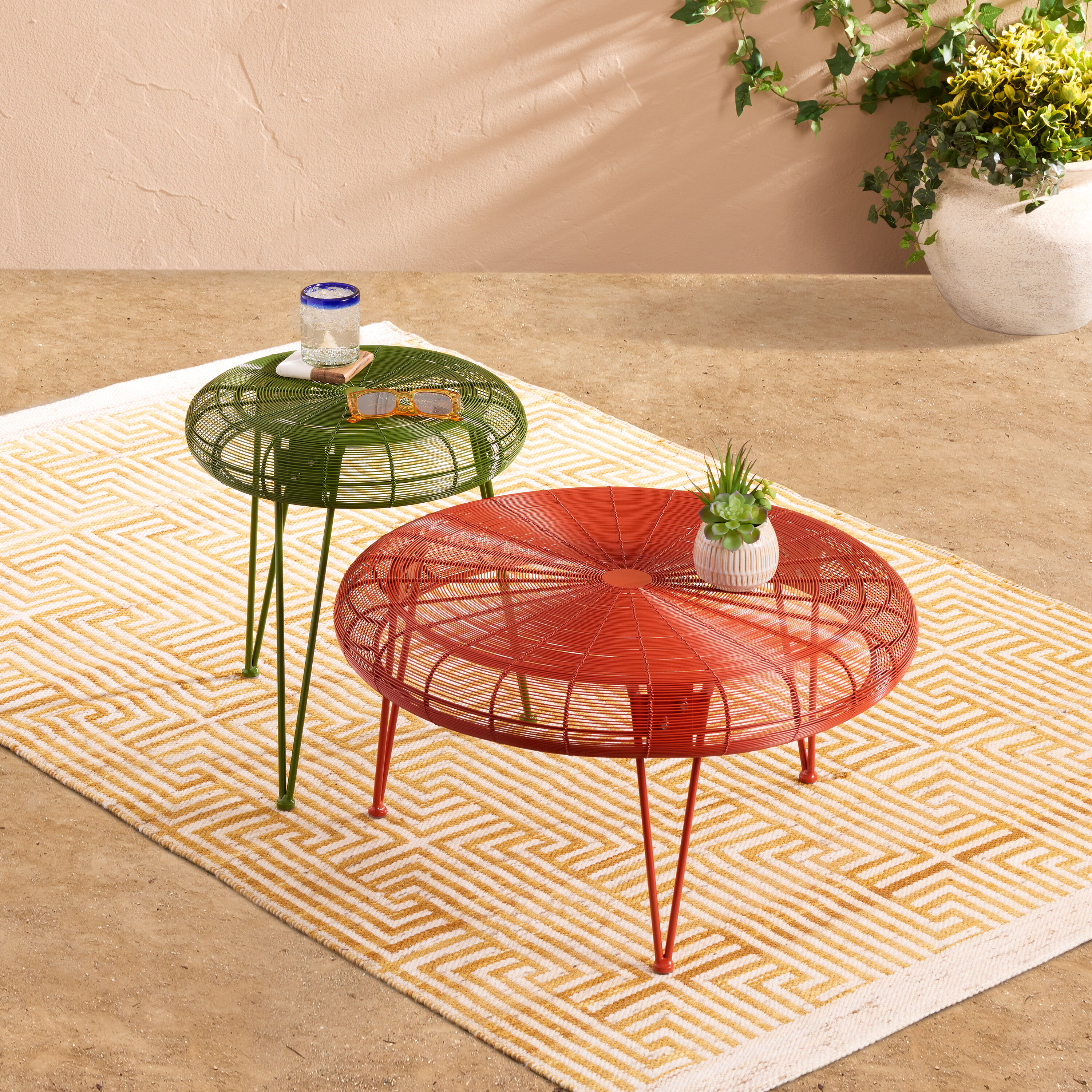 Zenith Round Wire 2 Piece Outdoor Nesting Tables Set - World Zenith Round Wire 2 Piece Outdoor Nesting Tables Set - World