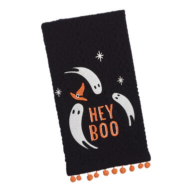 Black Hey Boo Ghost Waffle Weave Cotton Hand Towel Black Hey Boo Ghost Waffle Weave Cotton Hand Towel
