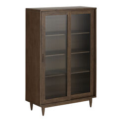 Kellen Tall Fluted Glass and Vintage Walnut Display Cabinet