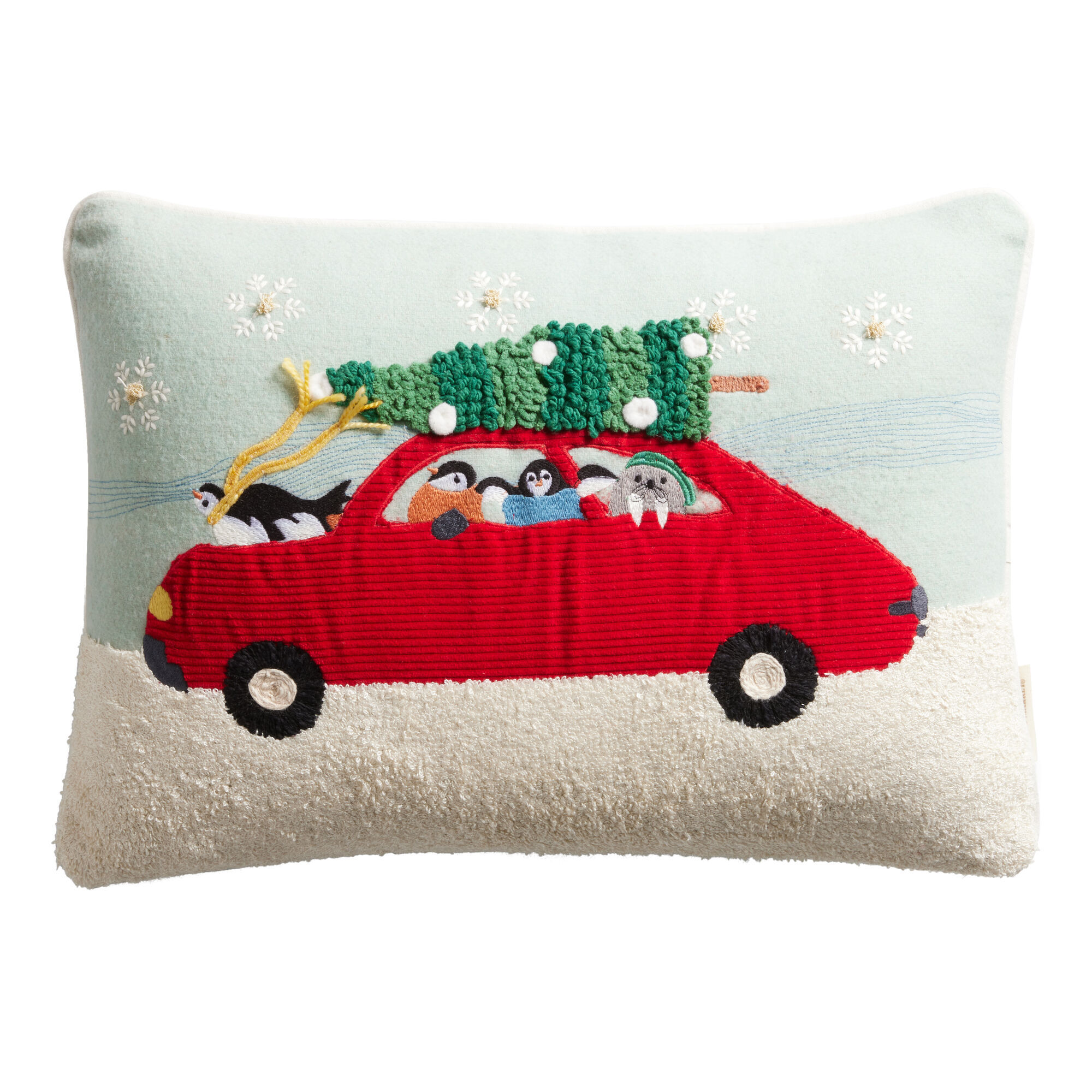 Multicolor Embroidered Penguin Car Lumbar Pillow image number 0