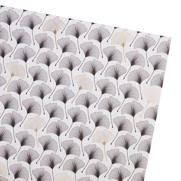 White, Black And Gold Gingko Leaves Wrapping Paper Roll - World Market