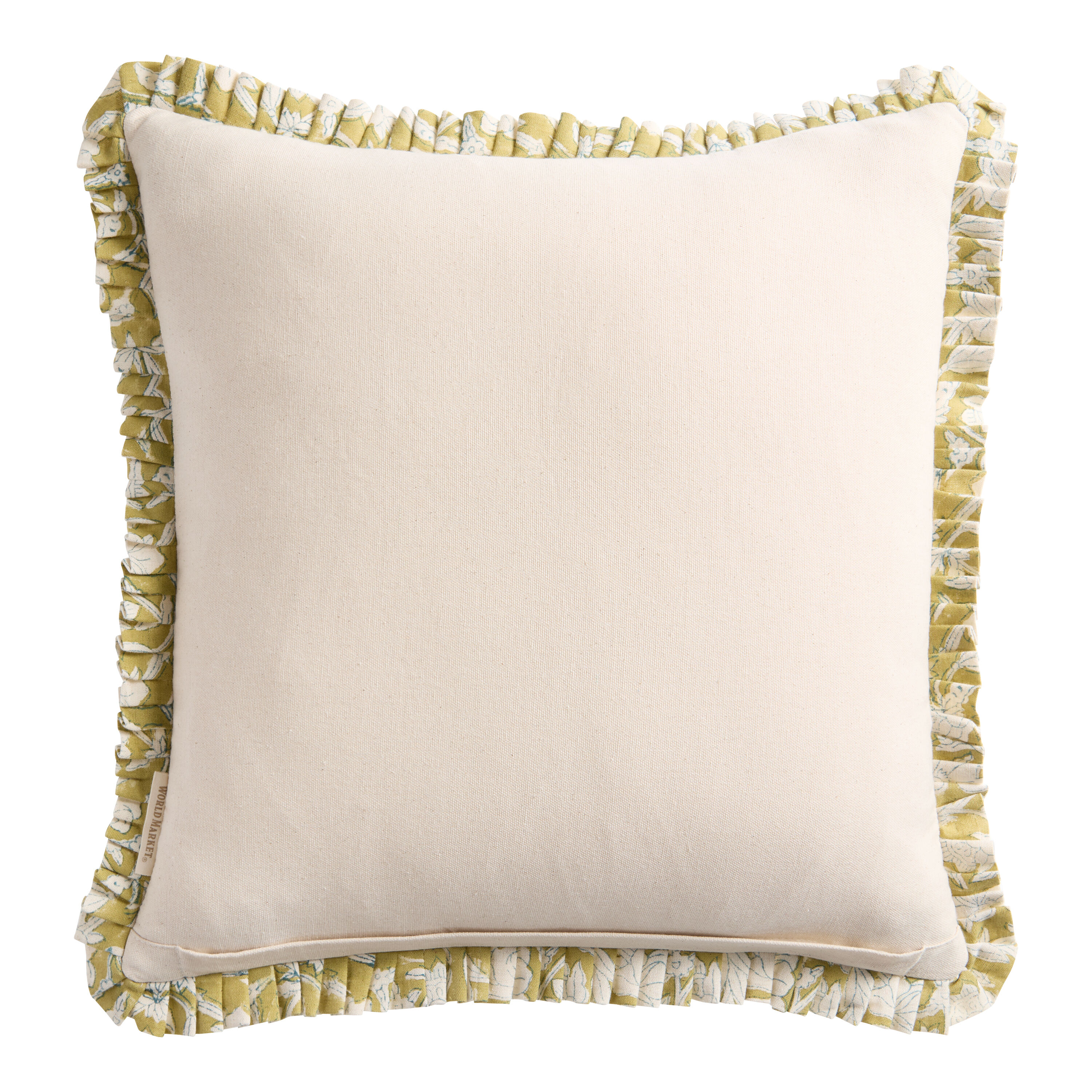 Sage Green and Blue Floral Ruffle Block Print Throw Pillow