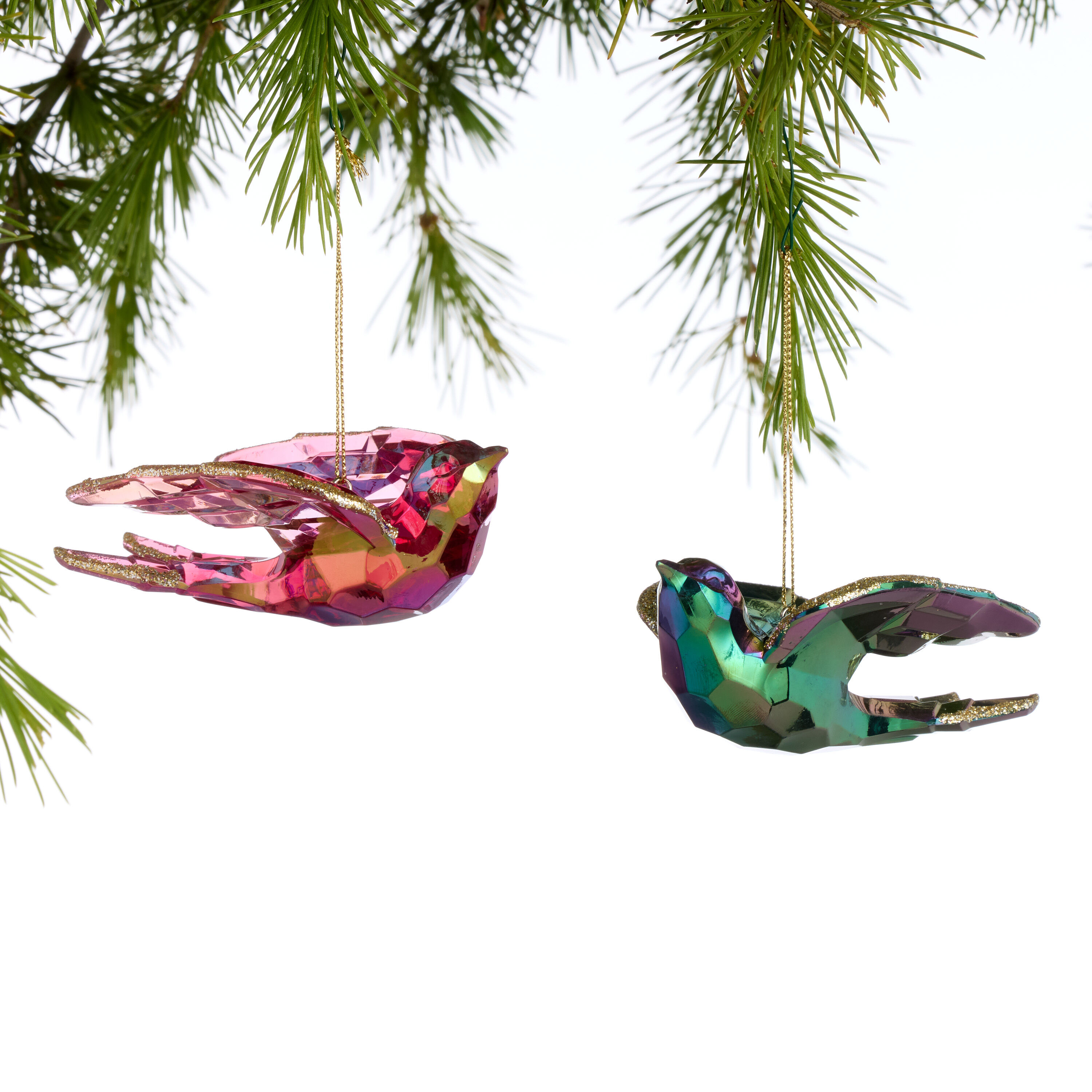 Faceted Iridescent Bird Ornaments Set of 2 image number 0