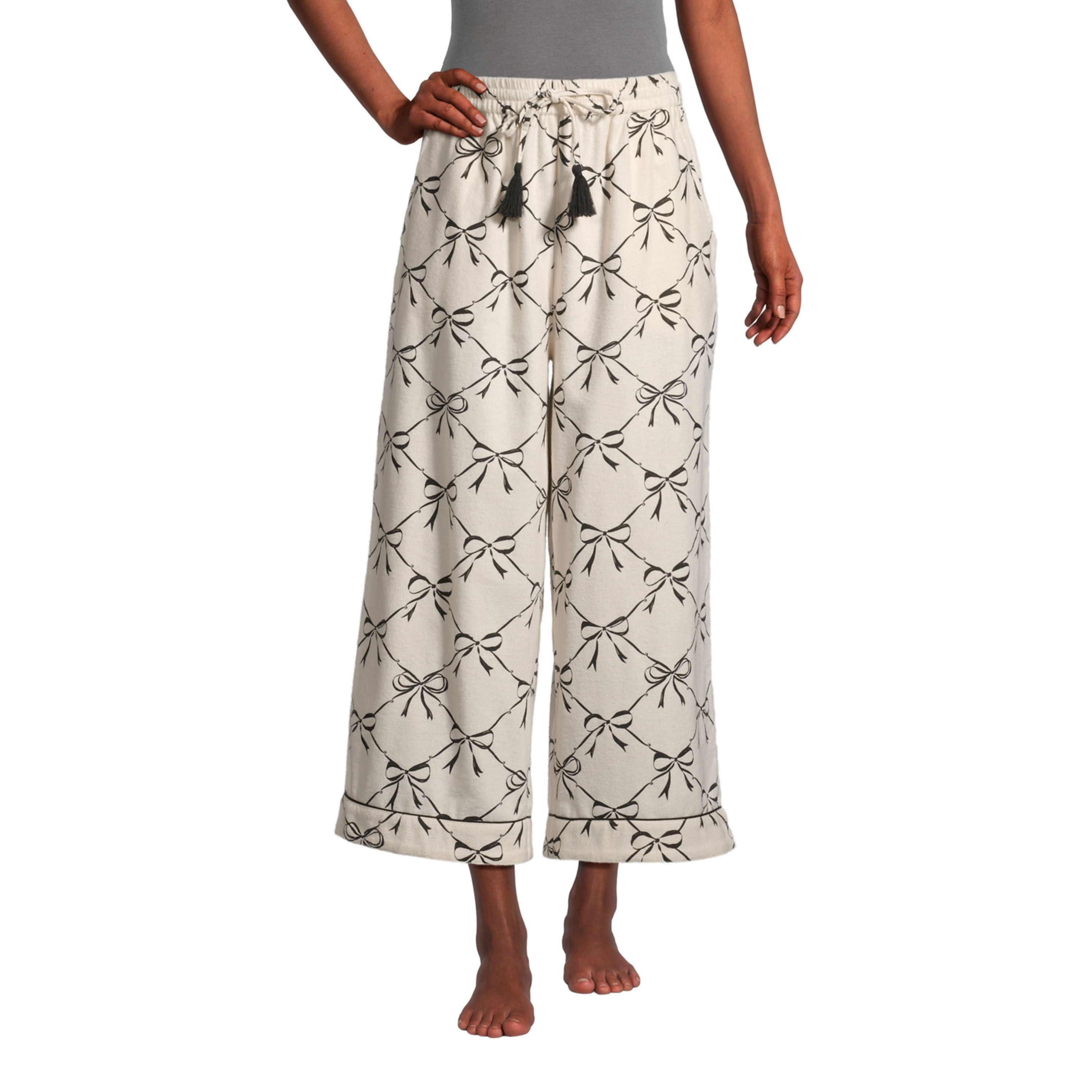 Black and White Bow Flannel Pajama Pants image number 0