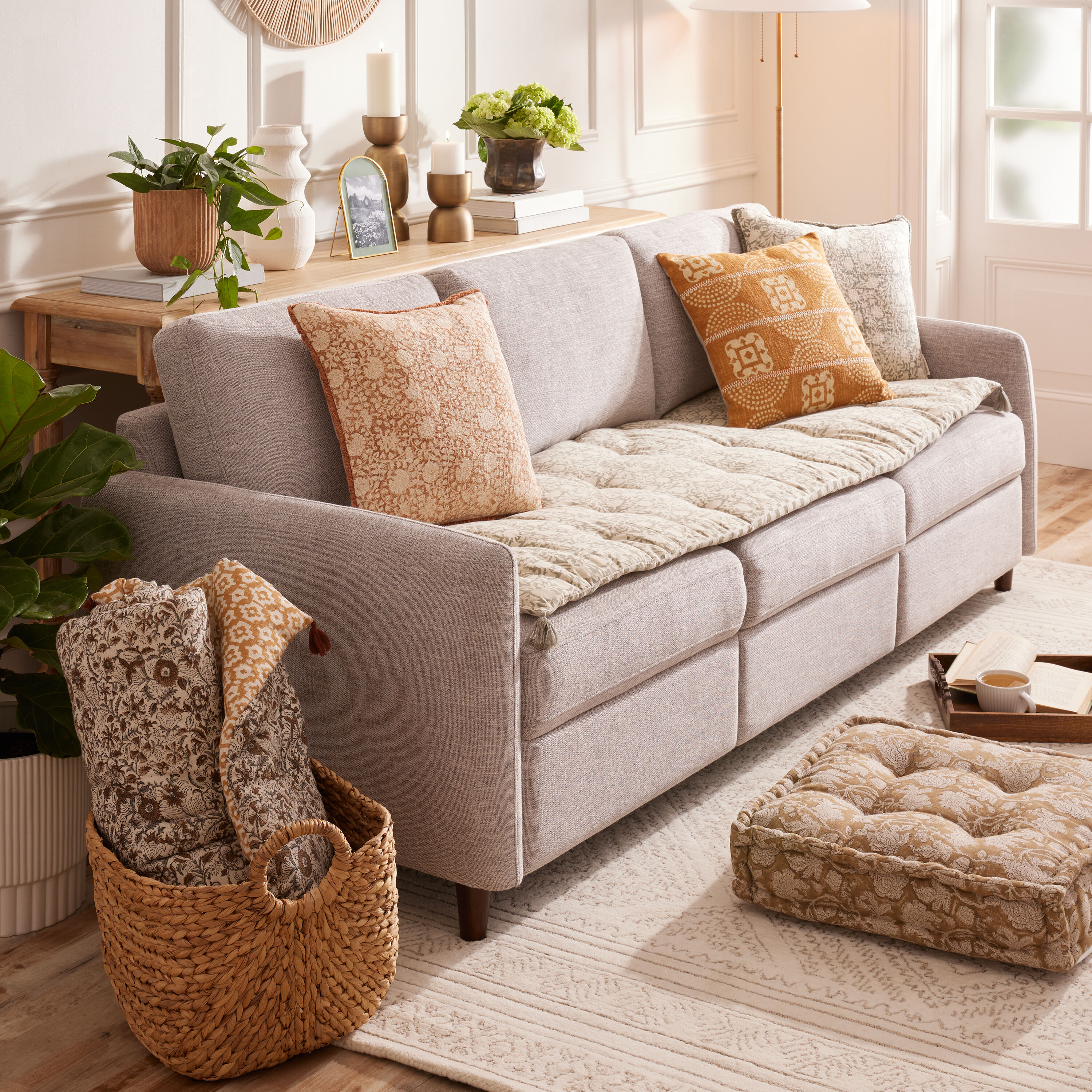 Floral Block Print Lounge Cushion image number 1