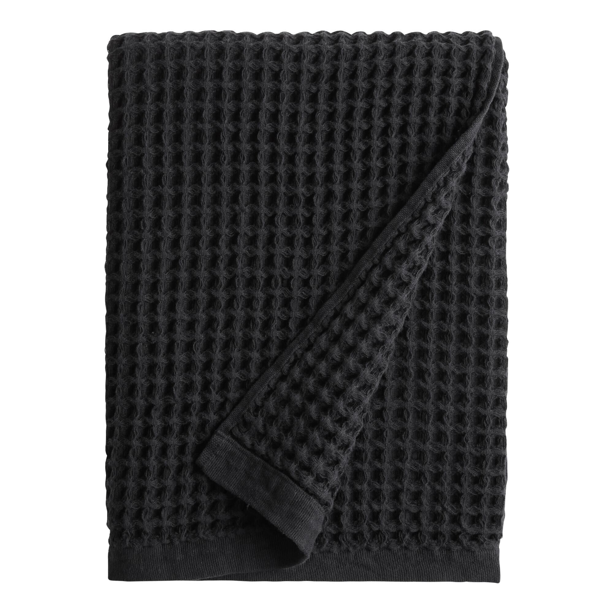 Black Waffle Weave Cotton Bath Towel World Market