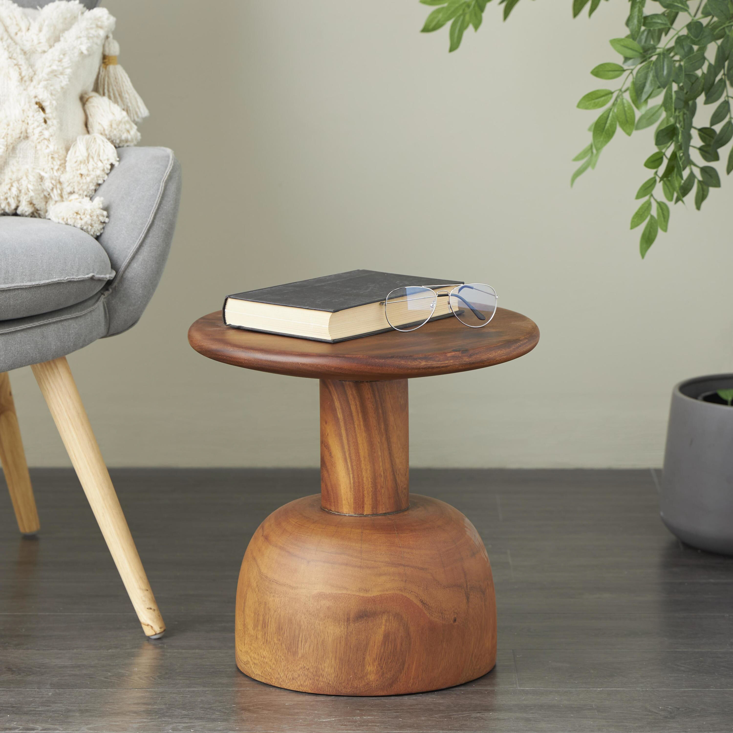 Natural wood pedestal side table clearance