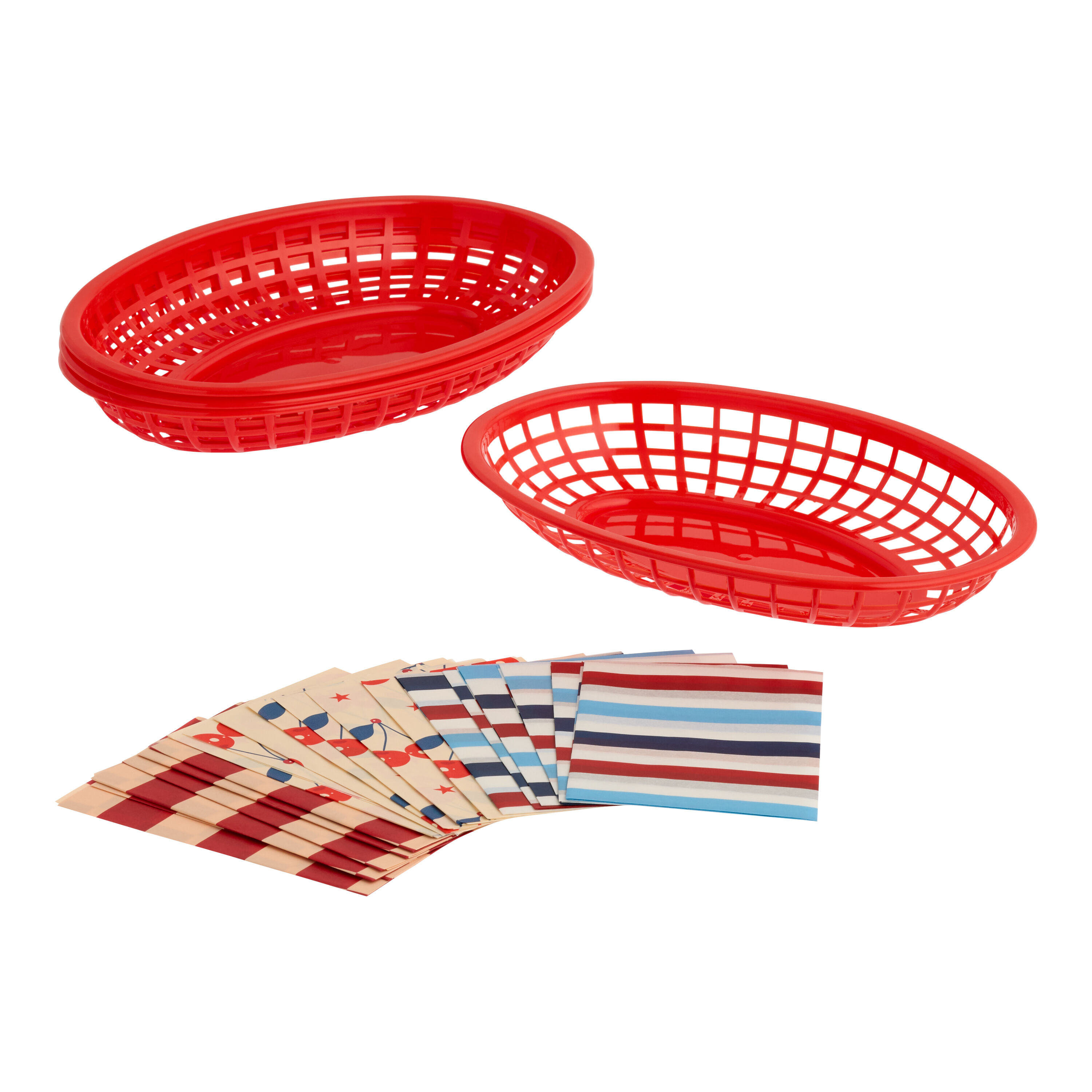 Red Retro Outdoor BBQ Burger Baskets with Liners 4 Pack image number 0