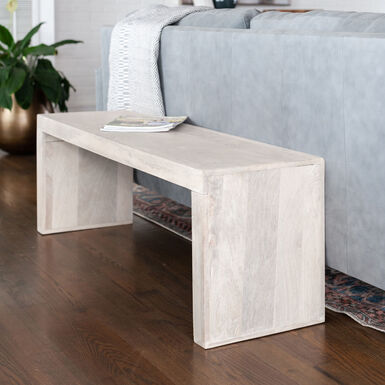 Harben Whitewash Mango Wood Waterfall Bench Harben Whitewash Mango Wood Waterfall Bench