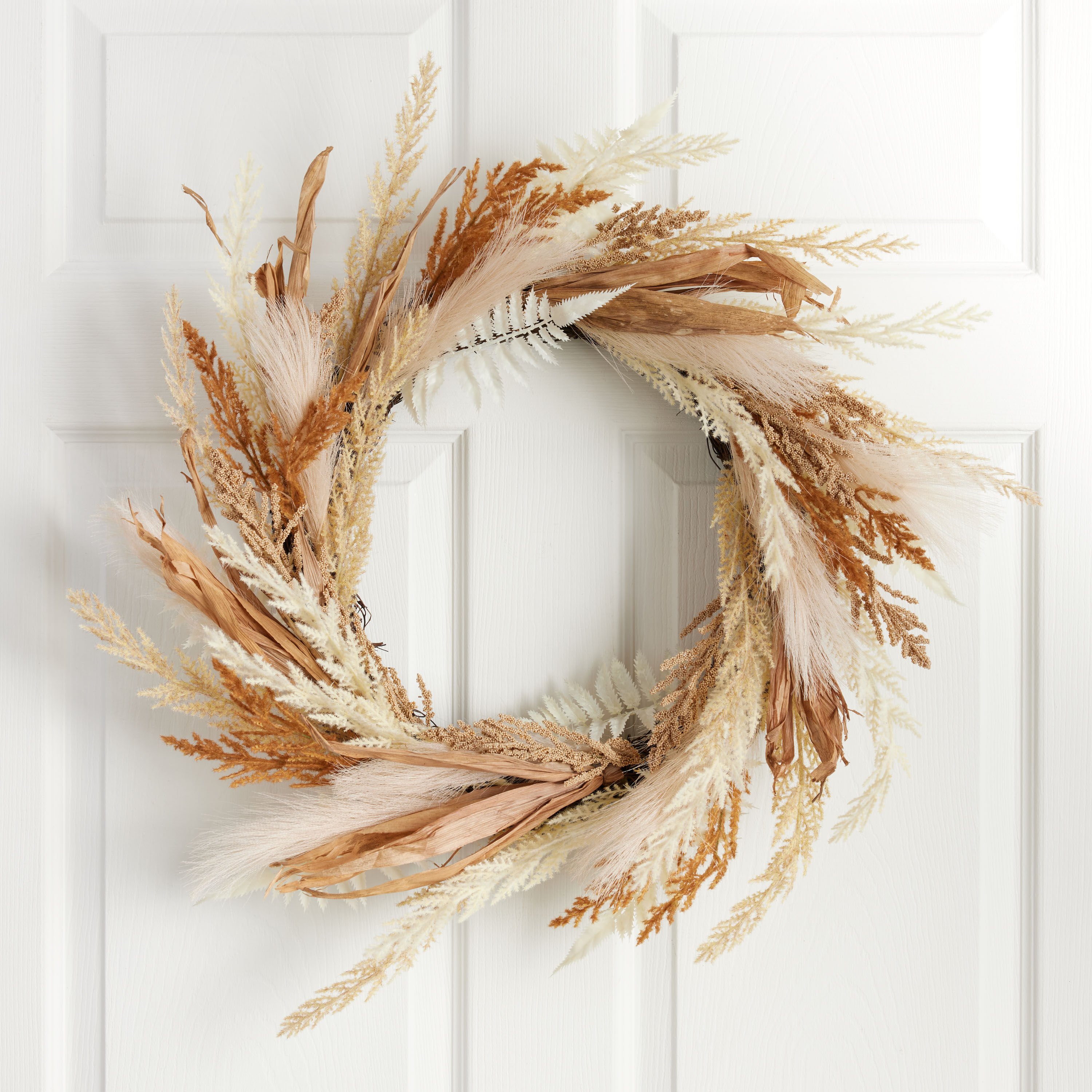 Natural Mixed Faux Grass And Floral Harvest Wreath image number 0