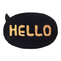 Oval Black Hello Coir Doormat