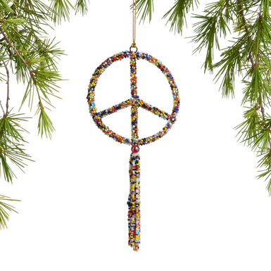 Multicolor Beaded Peace Sign Ornament Multicolor Beaded Peace Sign Ornament