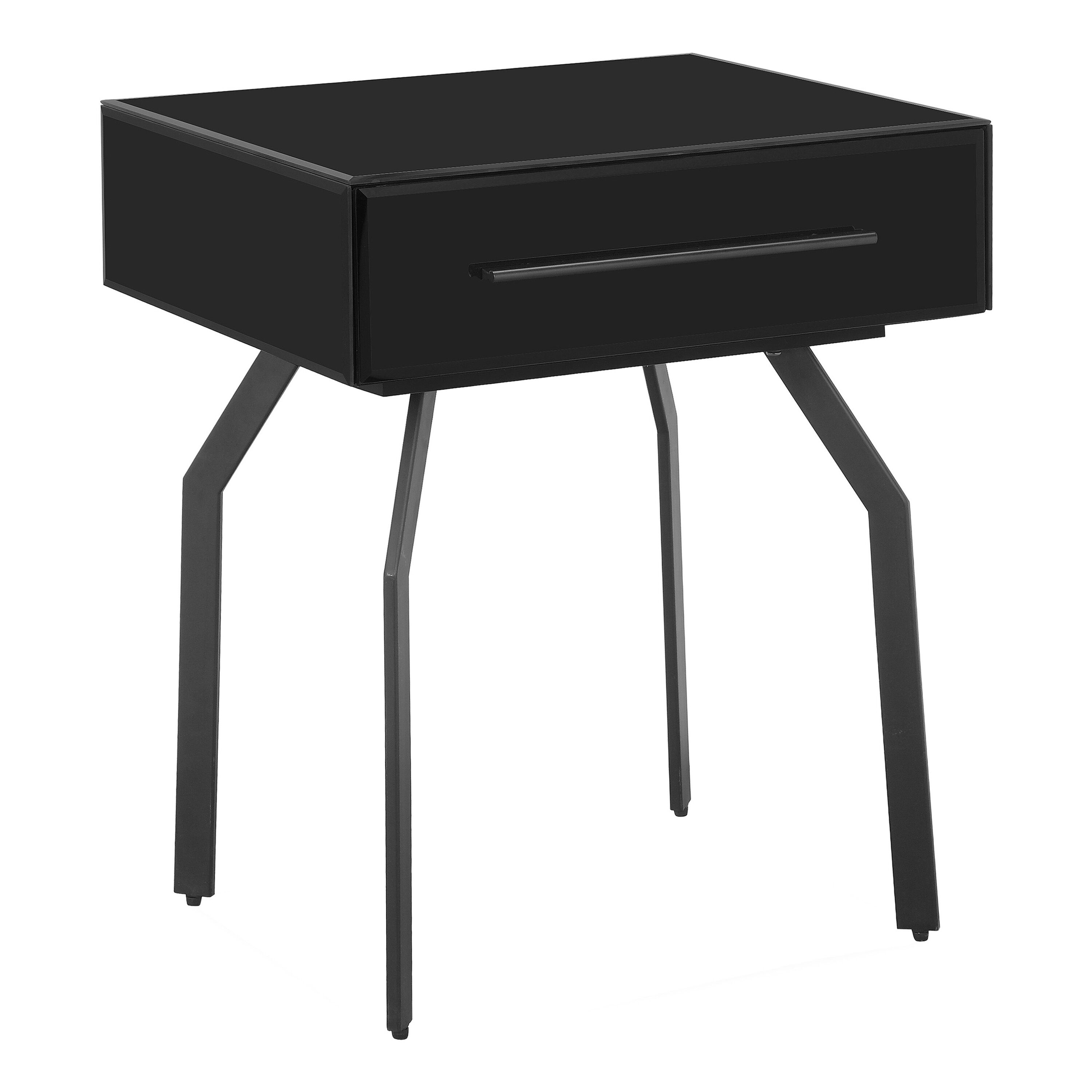 Smith Smoky Black Glass and Iron Side Table with Drawer World
