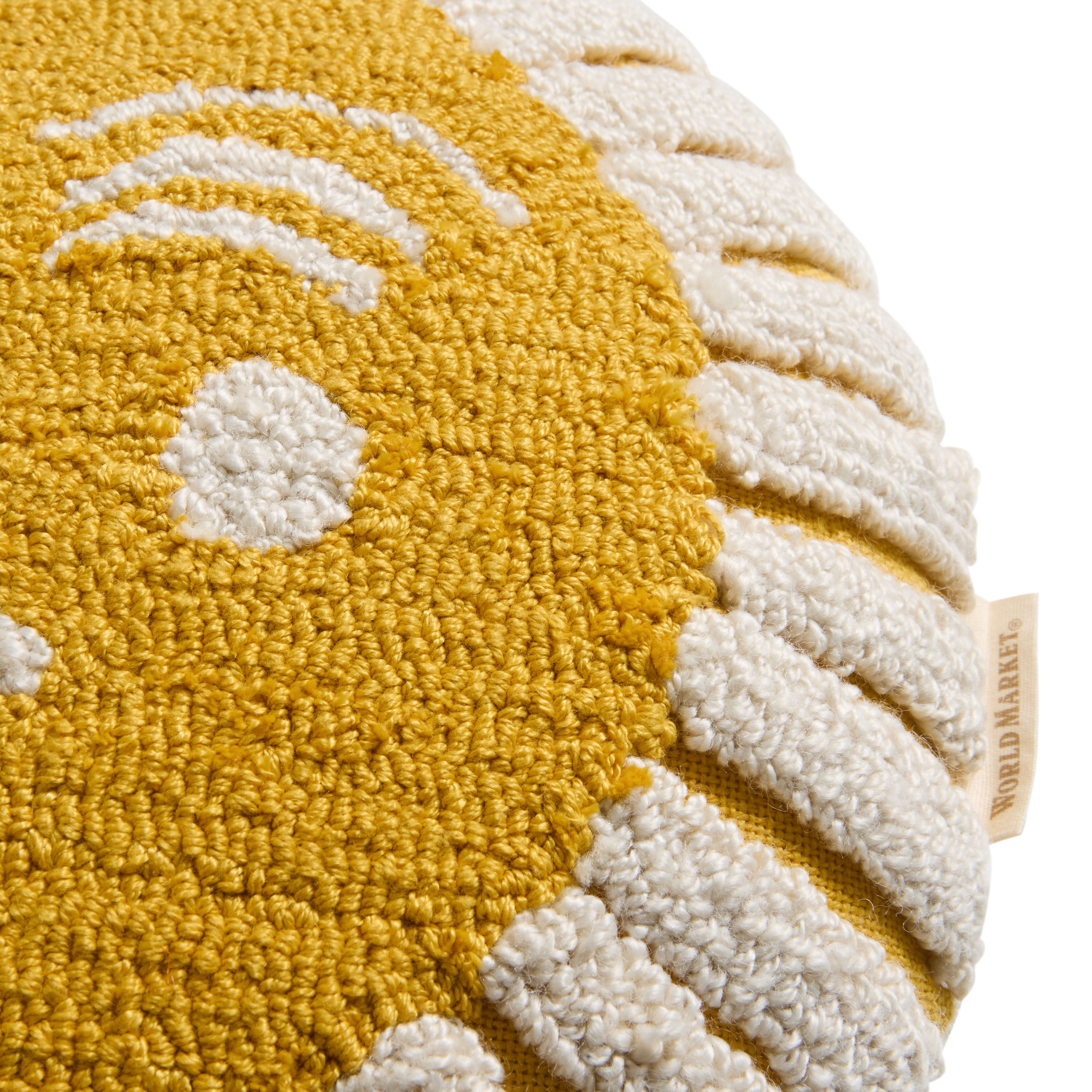 Round Yellow Tufted Sun Face Indoor Outdoor Throw Pillow image number 3