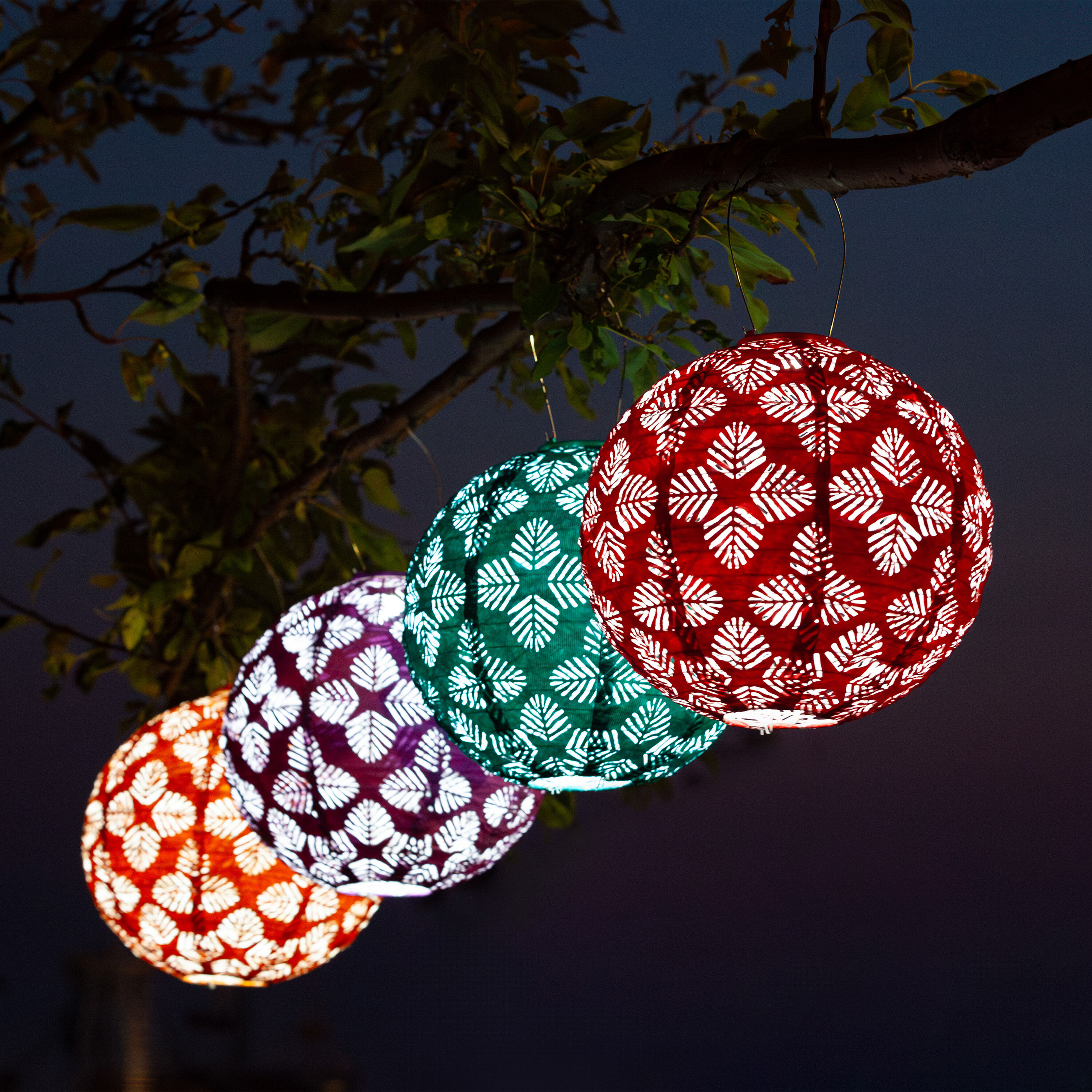 Round Geo Palm Fabric Solar LED Lantern World Market