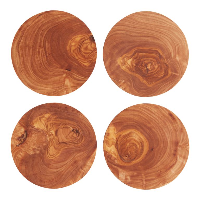 Round Wooden Coasters for Drinks tulip, Set of 4 Wood Coasters