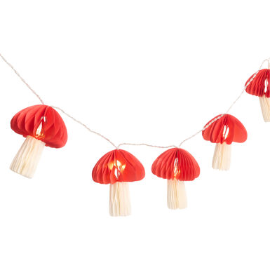 Red and White Honeycomb Paper Mushroom String Lights Red and White Honeycomb Paper Mushroom String Lights