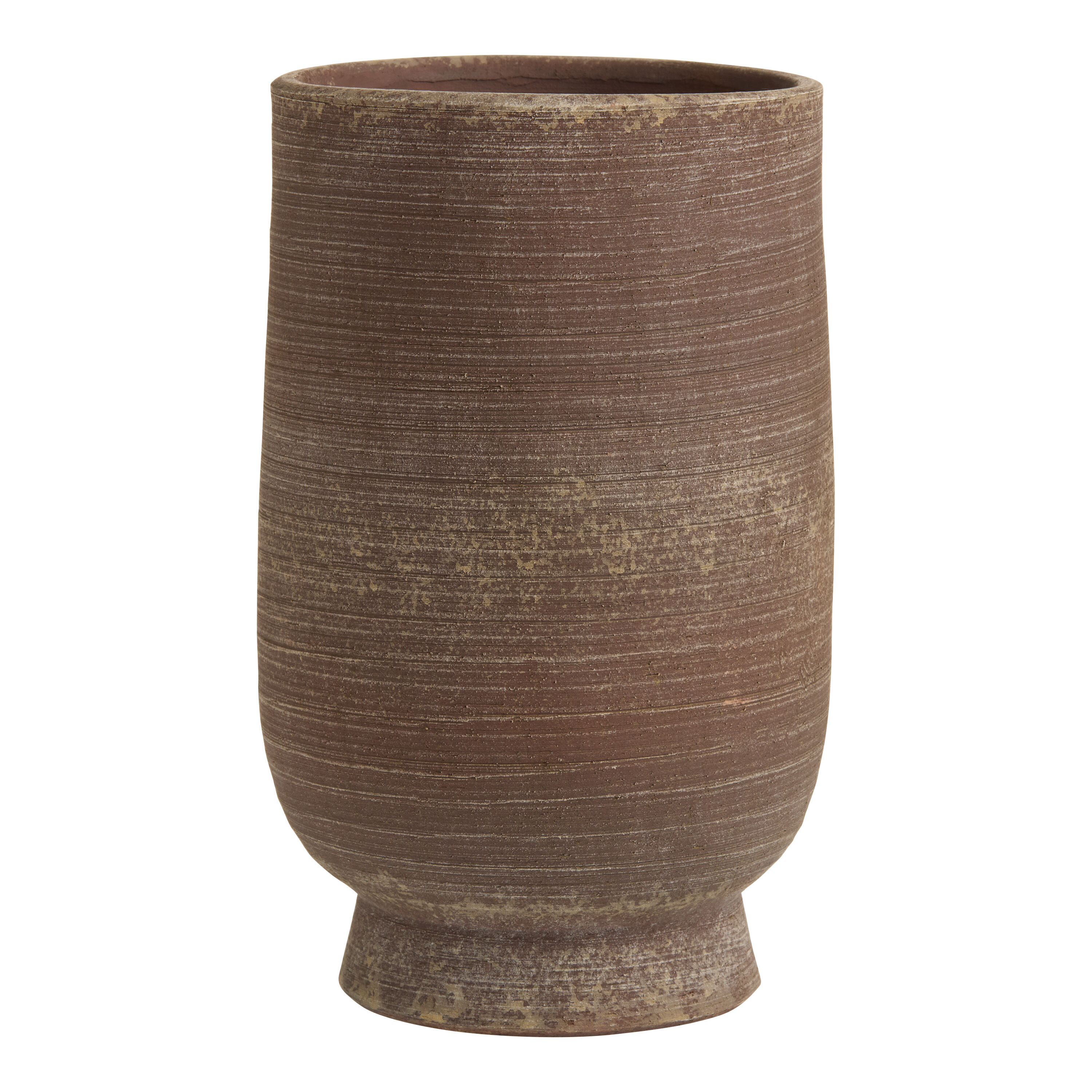 Burgundy Washed Terracotta Footed Vase image number 0