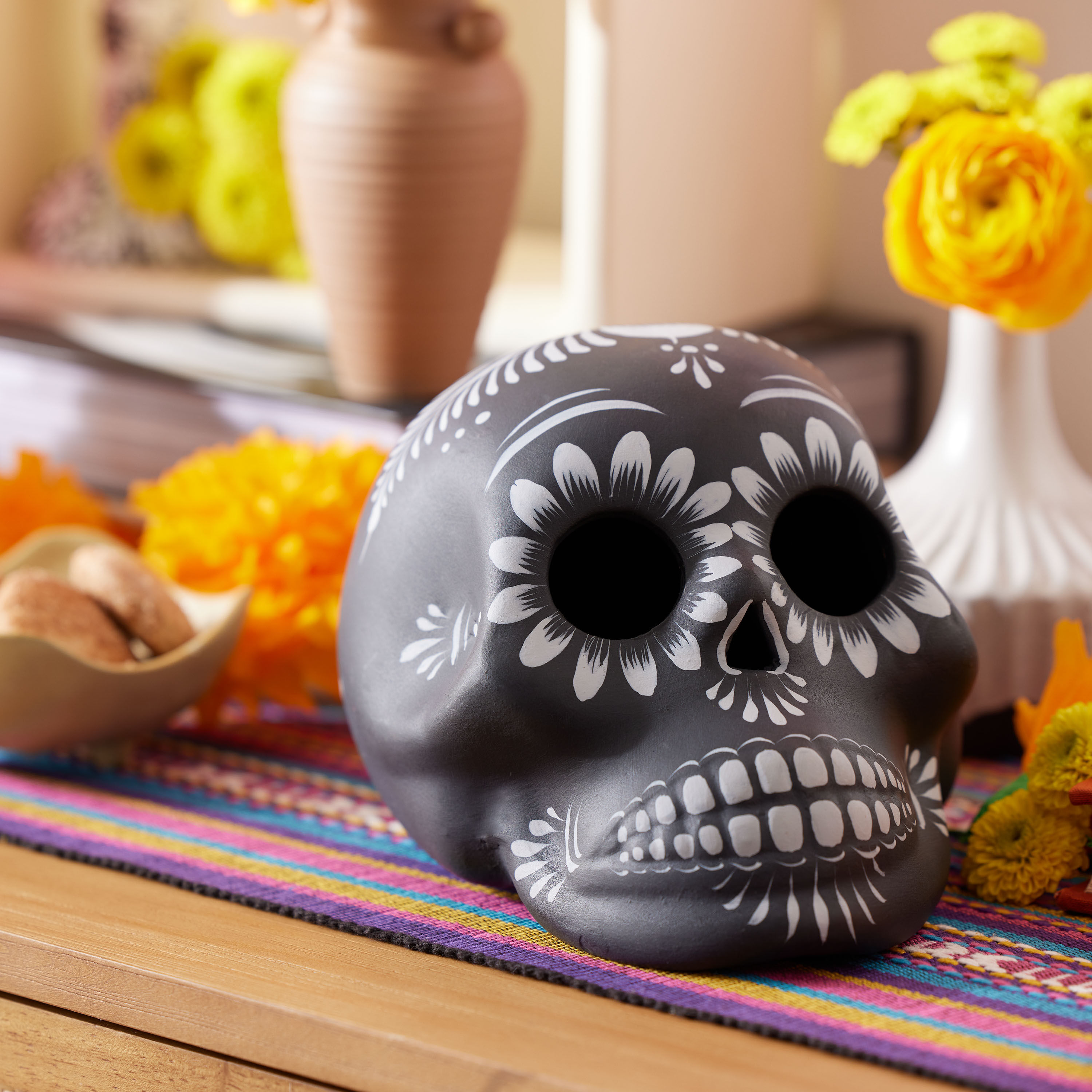 CRAFT Large Black Dia De los Muertos Painted Skull Decor image number 1