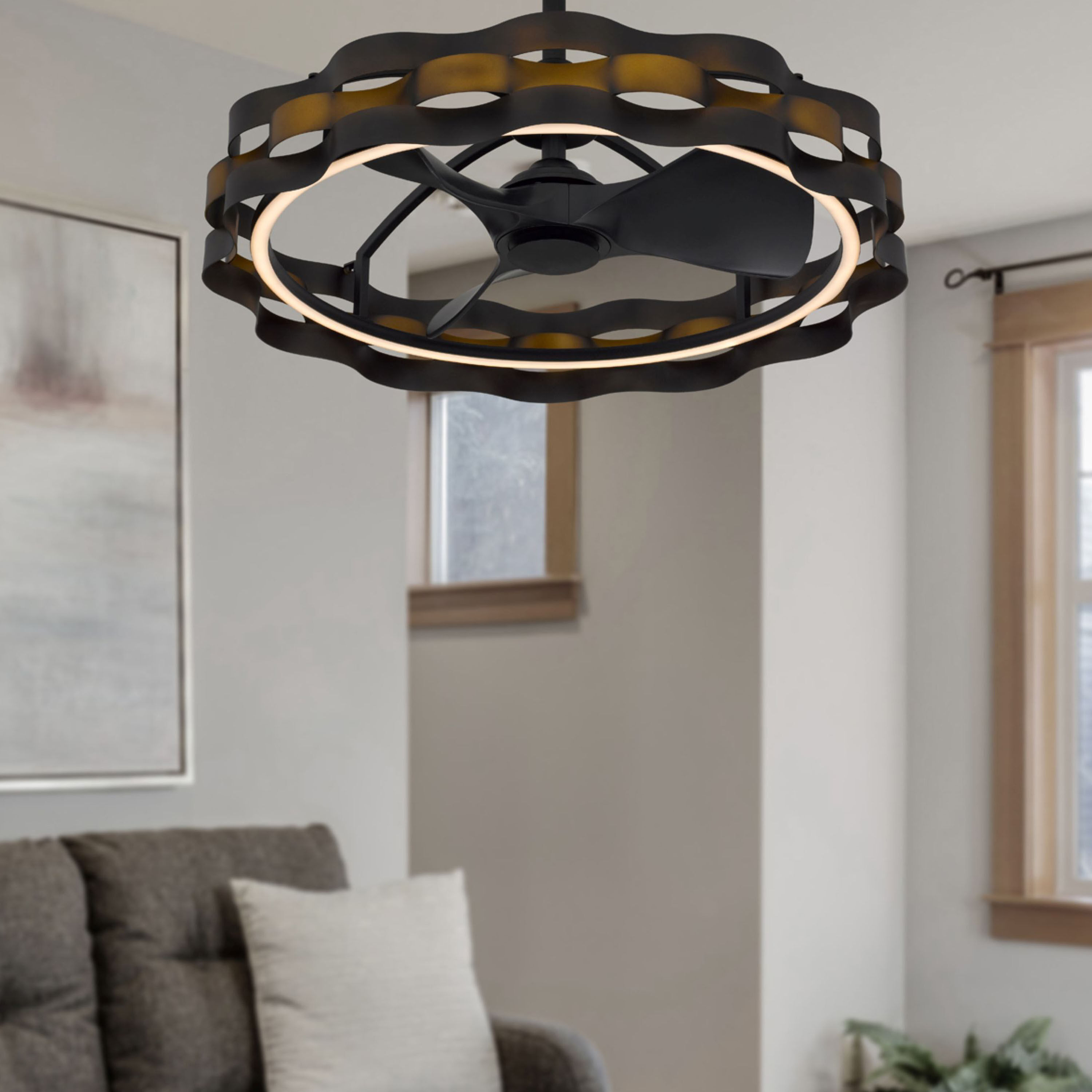 Cheney Bronze and Black Wavy Ceiling Light with Fan by World Market