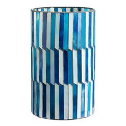 Oaxaca Blue Glass Mosaic Hurricane Candle Holder