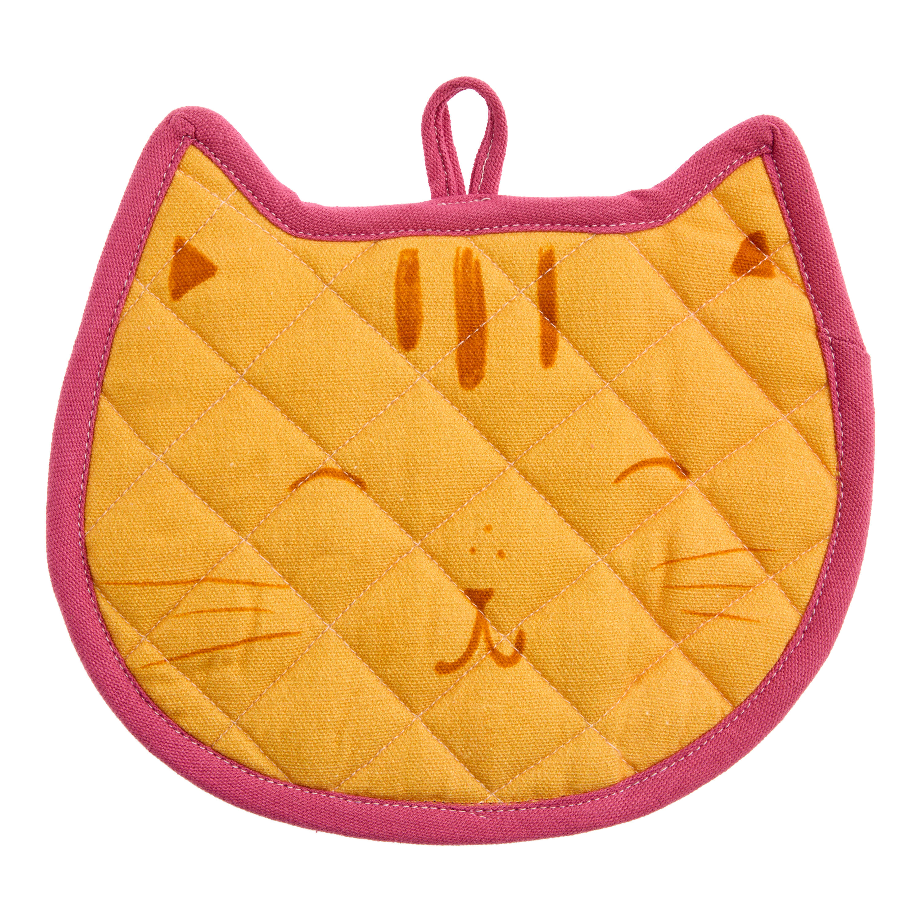 Pink and Orange Cat Shaped Quilted Potholder image number 0