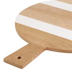 Small Round Wood and White Marble Paddle Cutting Board