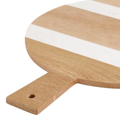 Small Round Wood and White Marble Paddle Cutting Board Small Round Wood and White Marble Paddle Cutting Board